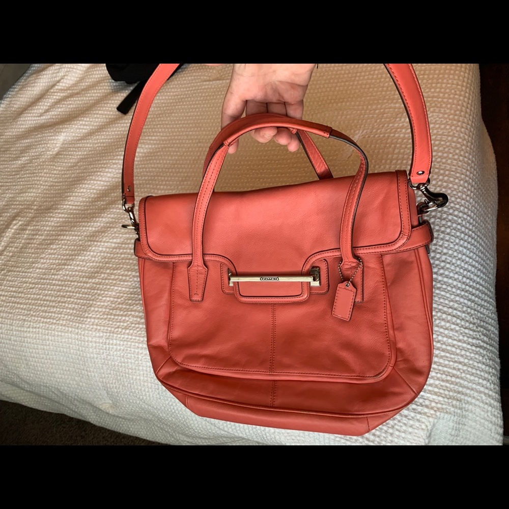 Coach Coral Pink Leather Crossbody Handbag Bag